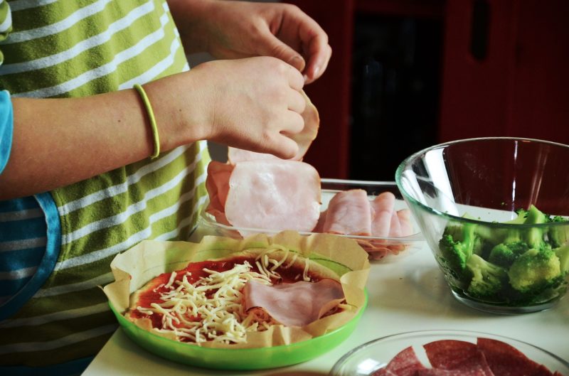 prepping dinner