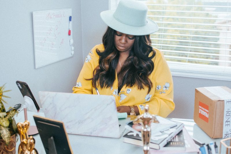 African American Women working at home office