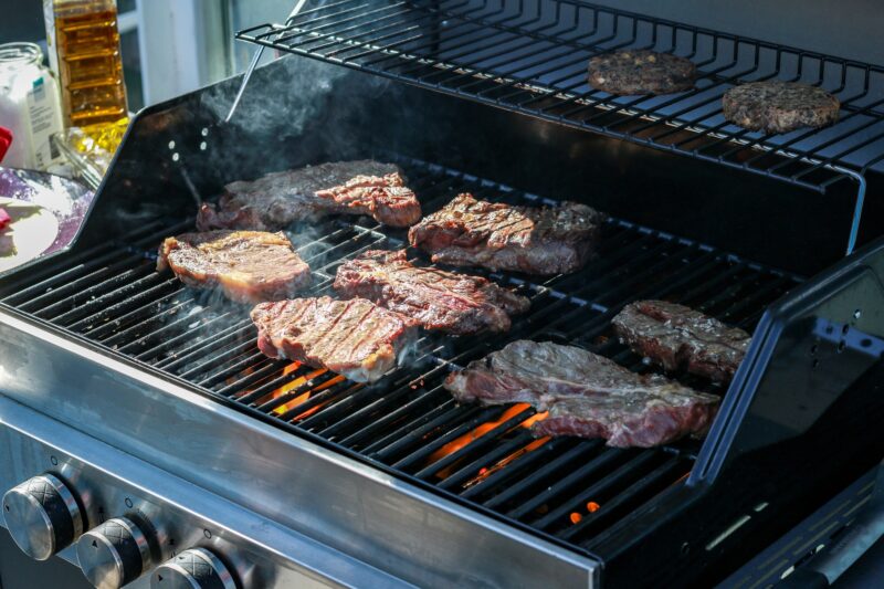 steaks on gas grill